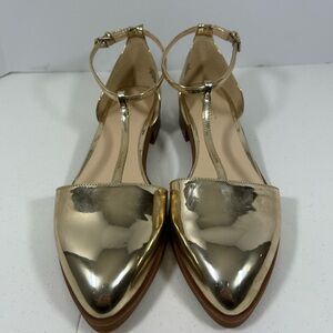 Nine West Gold Metallic Pointed-Toe Ankle Strap Flats - Women